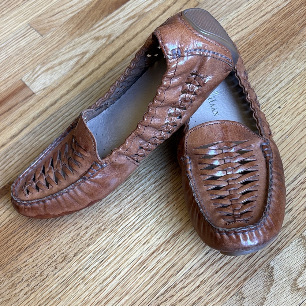 Cole Haan size 6 Braided Leather Slip-On Driving Loafers - Brown